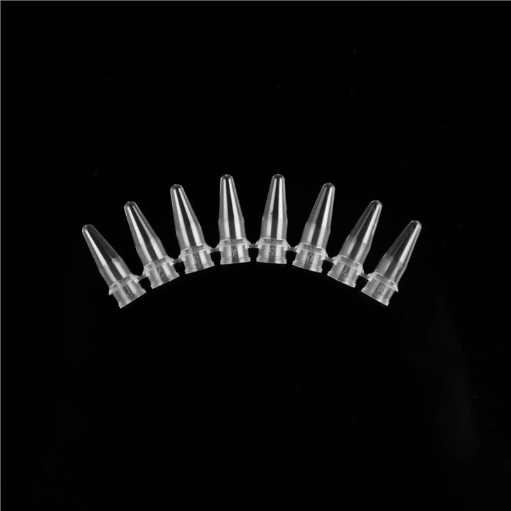 Konisk Bunn Gjennomsiktig PP Materiale 0,2ml Engangs 8-stripe Tynn Vegg PP PCR Reaksjon Tube